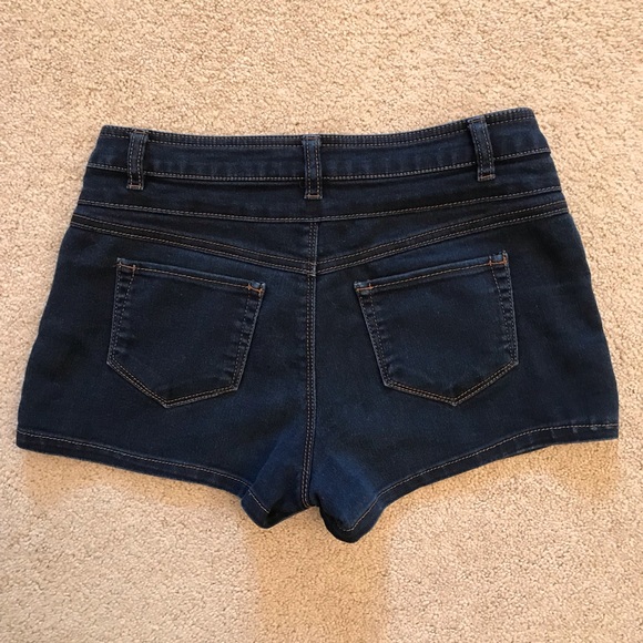 Rue 21 High Waist Denim Shorts Womens Size 3 Button Fly Stretch Dark Wash - Picture 3 of 12